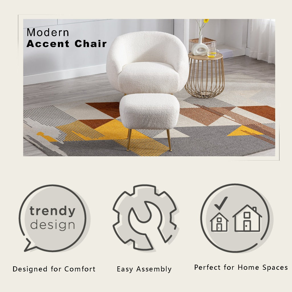 White Leisure Accent Chair and Ottoman