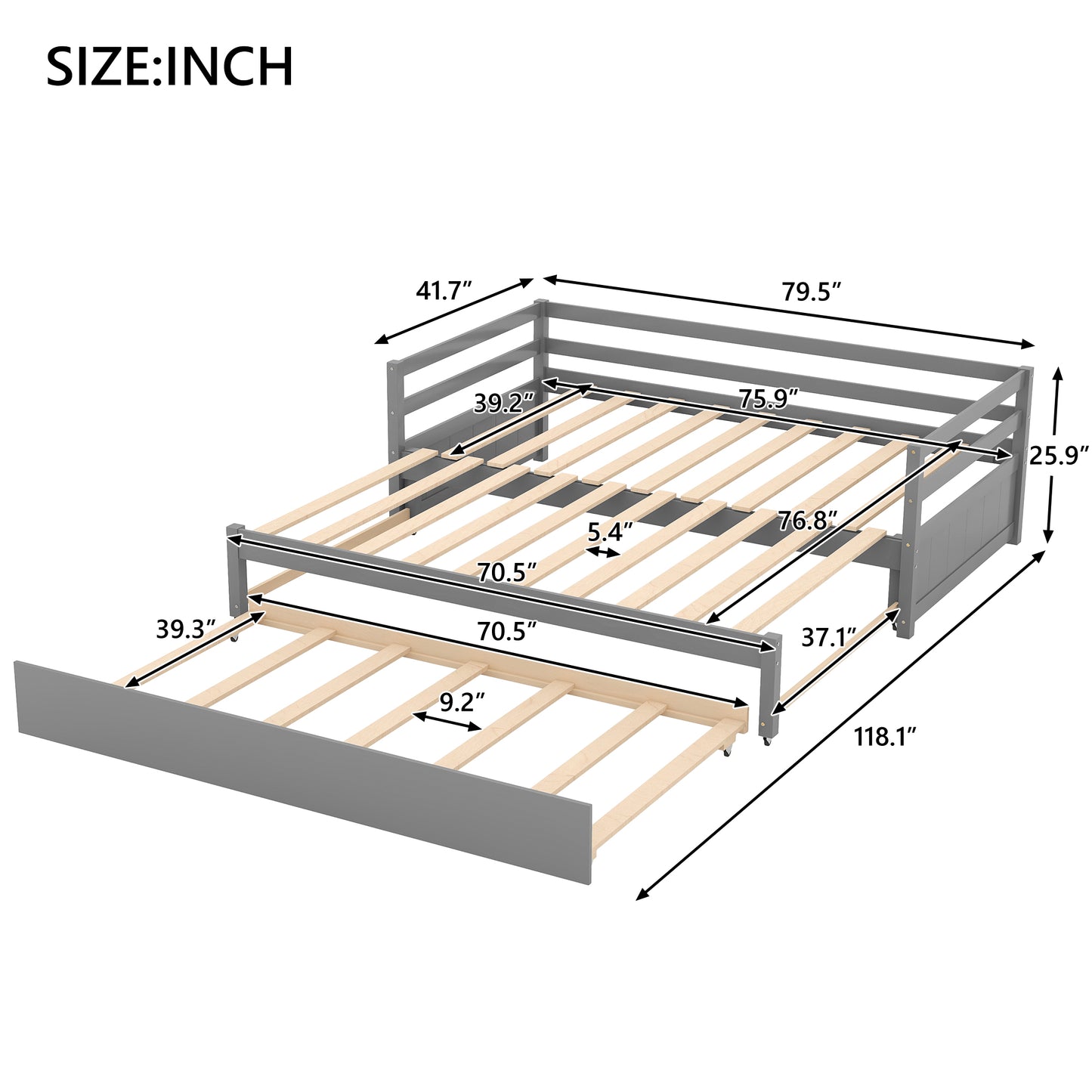 Grey Dual-Size Daybed with Trundle
