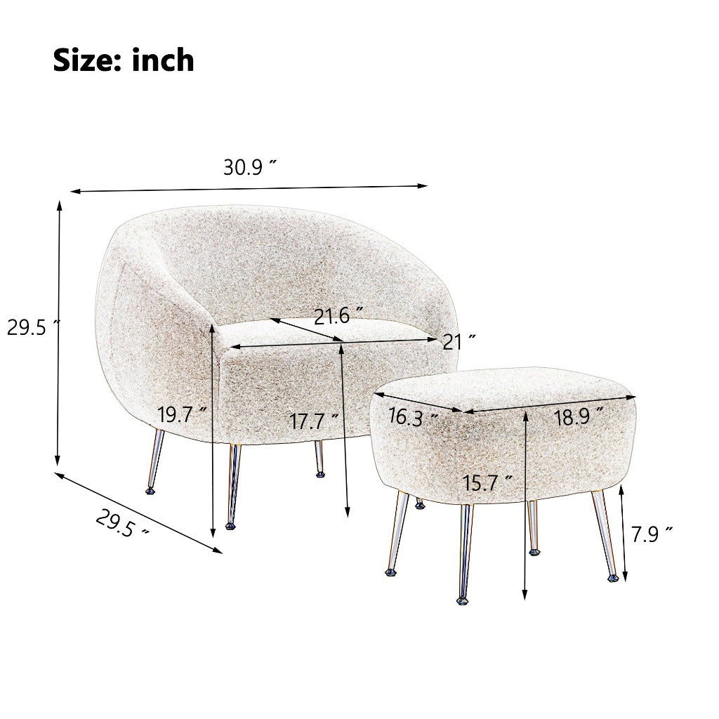 White Leisure Accent Chair and Ottoman