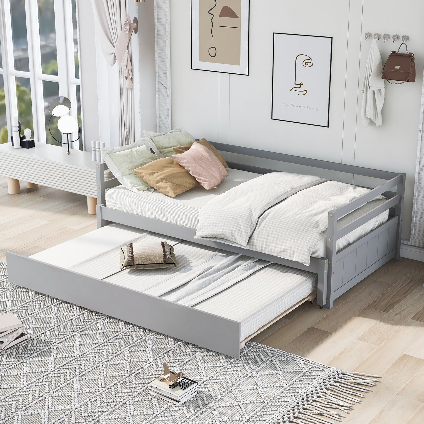Grey Dual-Size Daybed with Trundle