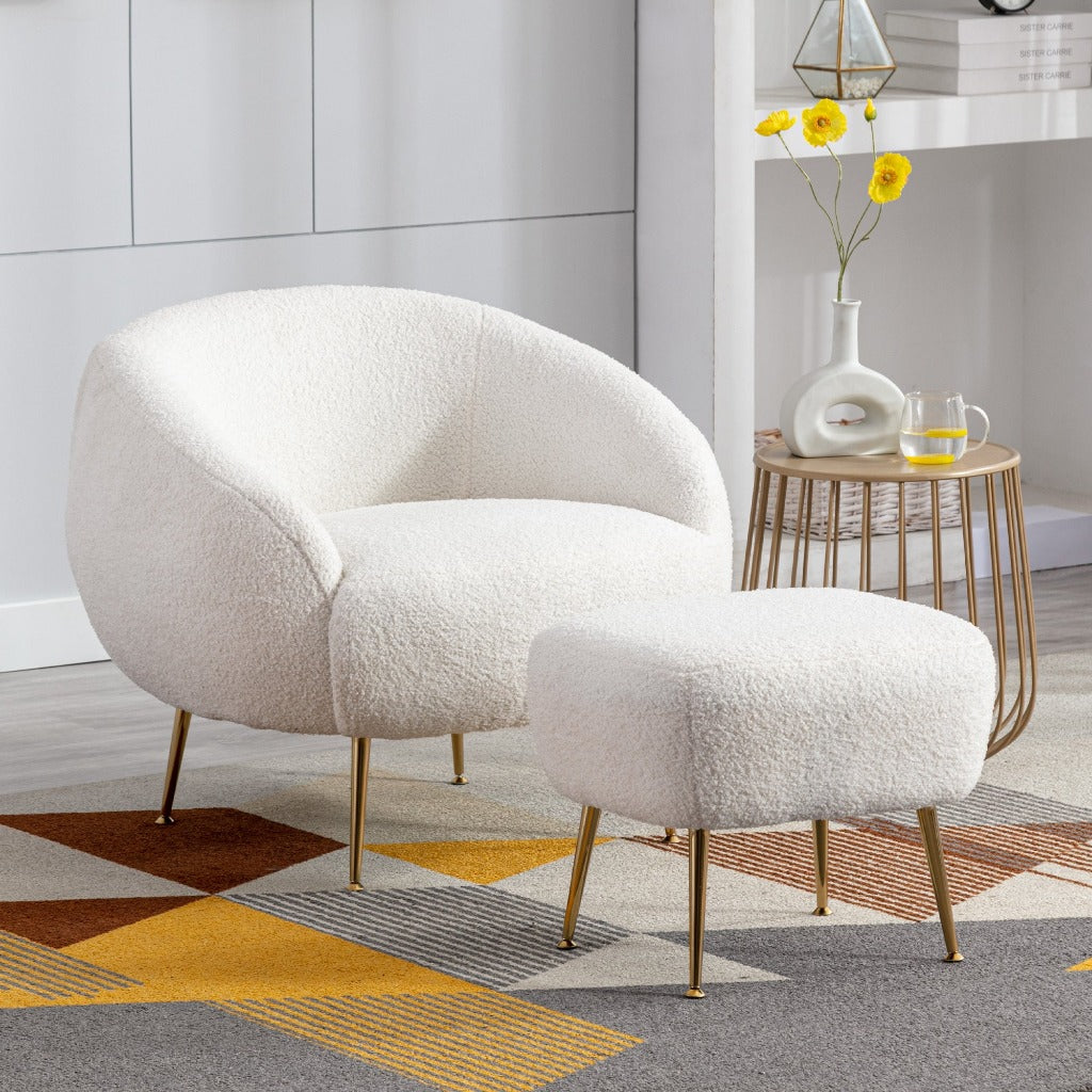 White Leisure Accent Chair and Ottoman