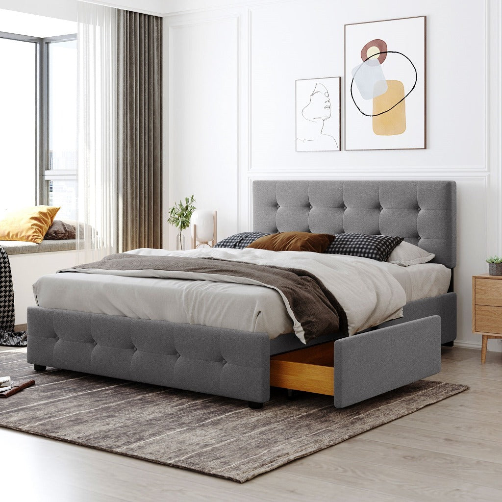Light Grey Upholstered Storage Queen Bed