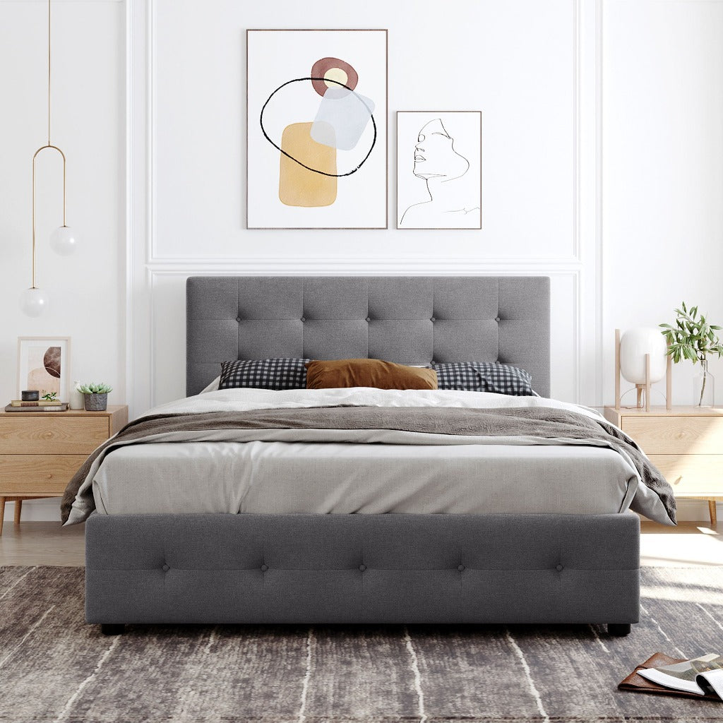 Light Grey Upholstered Storage Queen Bed