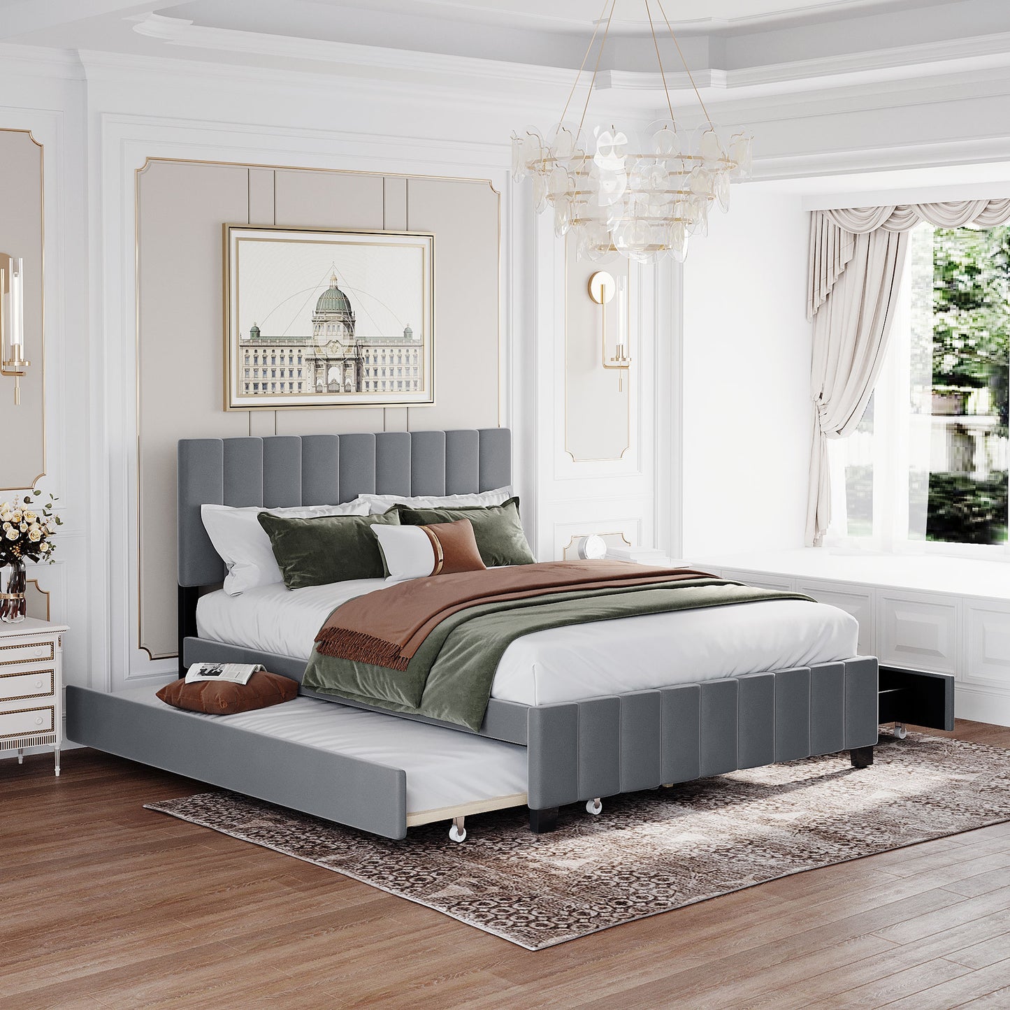 Grey Upholstered Storage Queen Bed