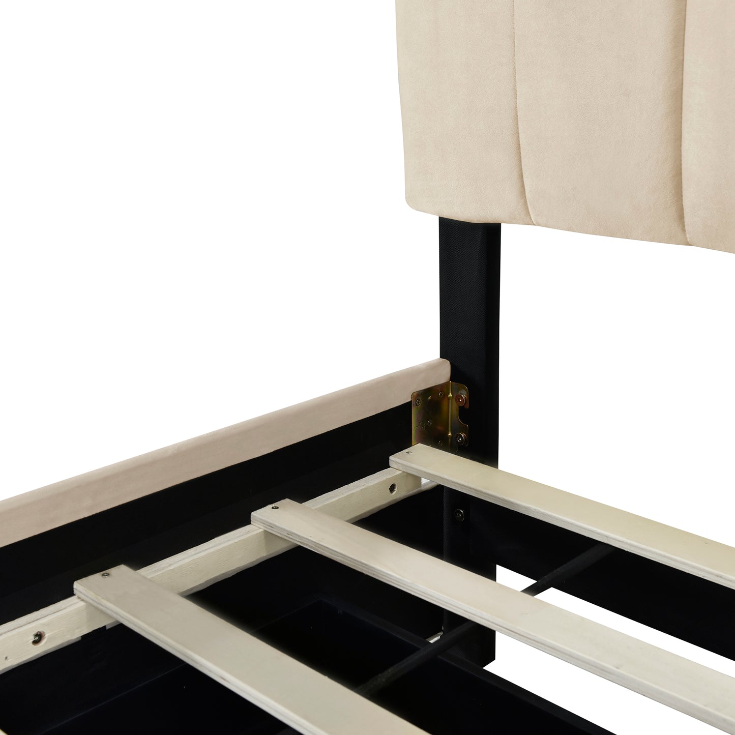 Beige Upholstered Storage Queen Bed