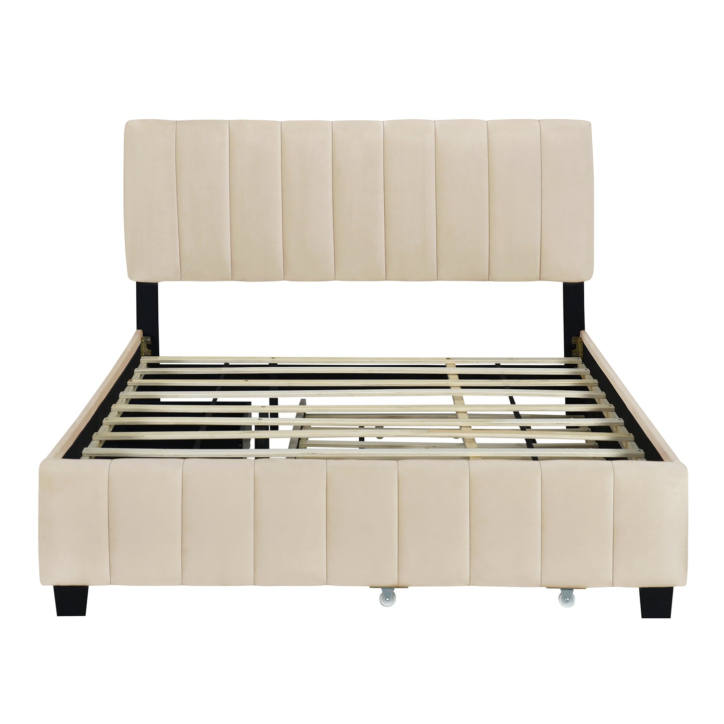 Beige Upholstered Storage Queen Bed