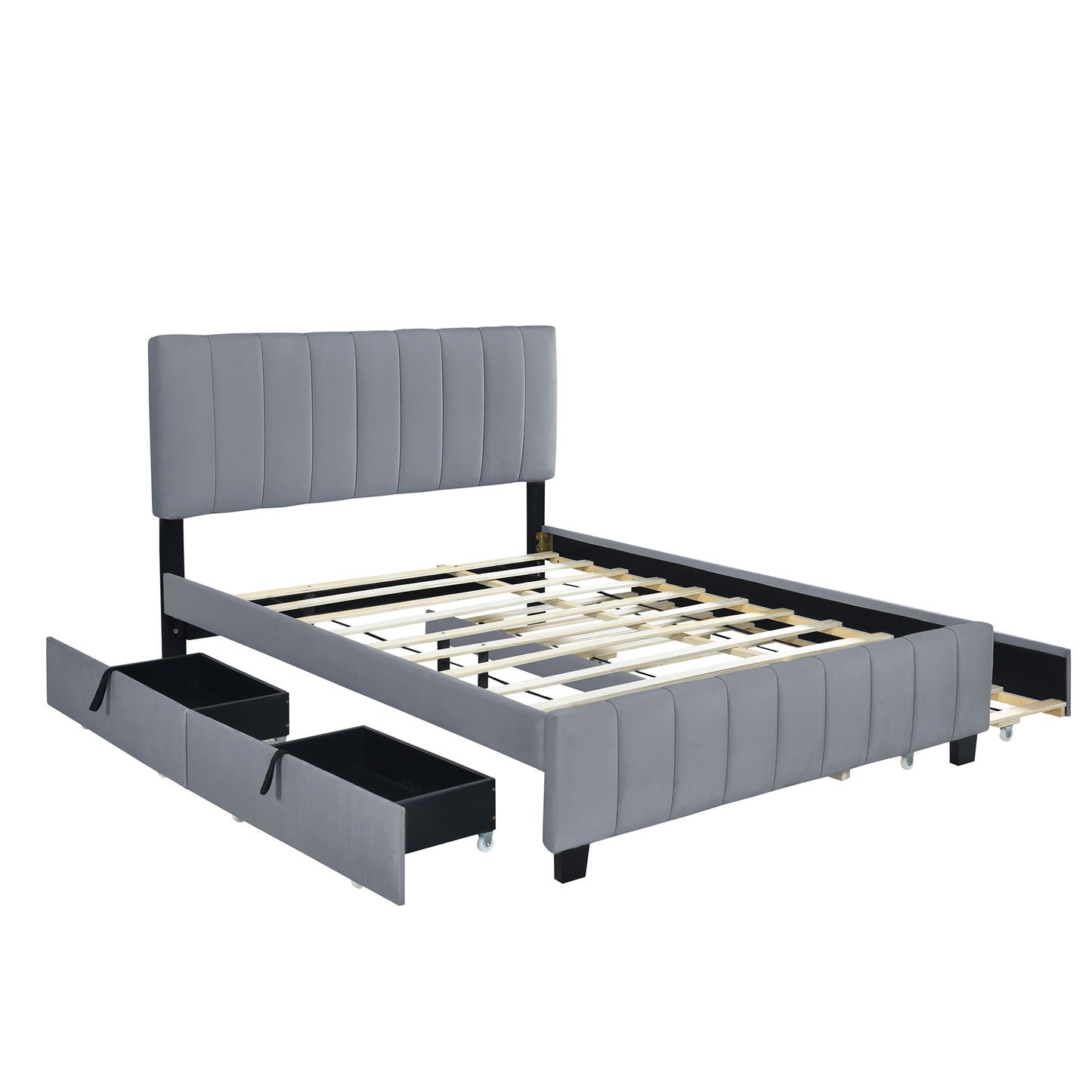 Grey Upholstered Storage Queen Bed