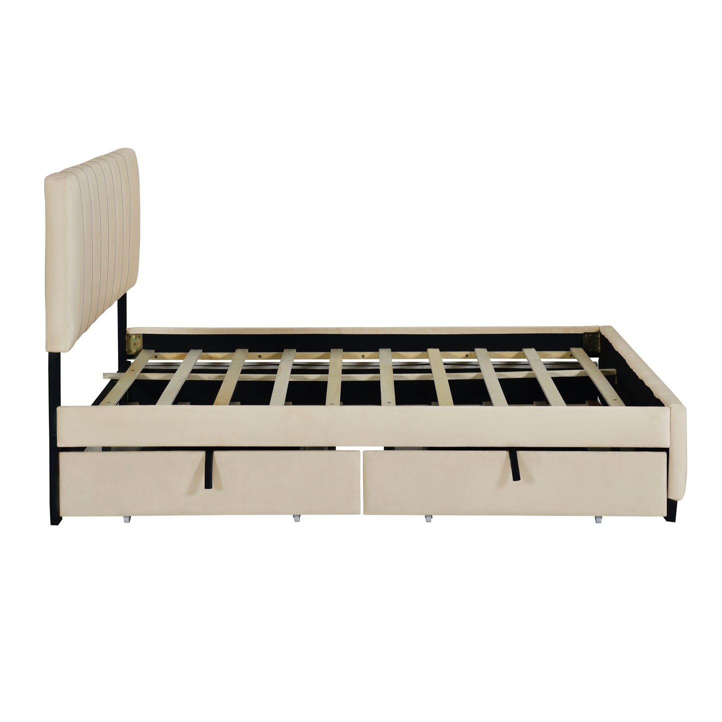 Beige Upholstered Storage Queen Bed