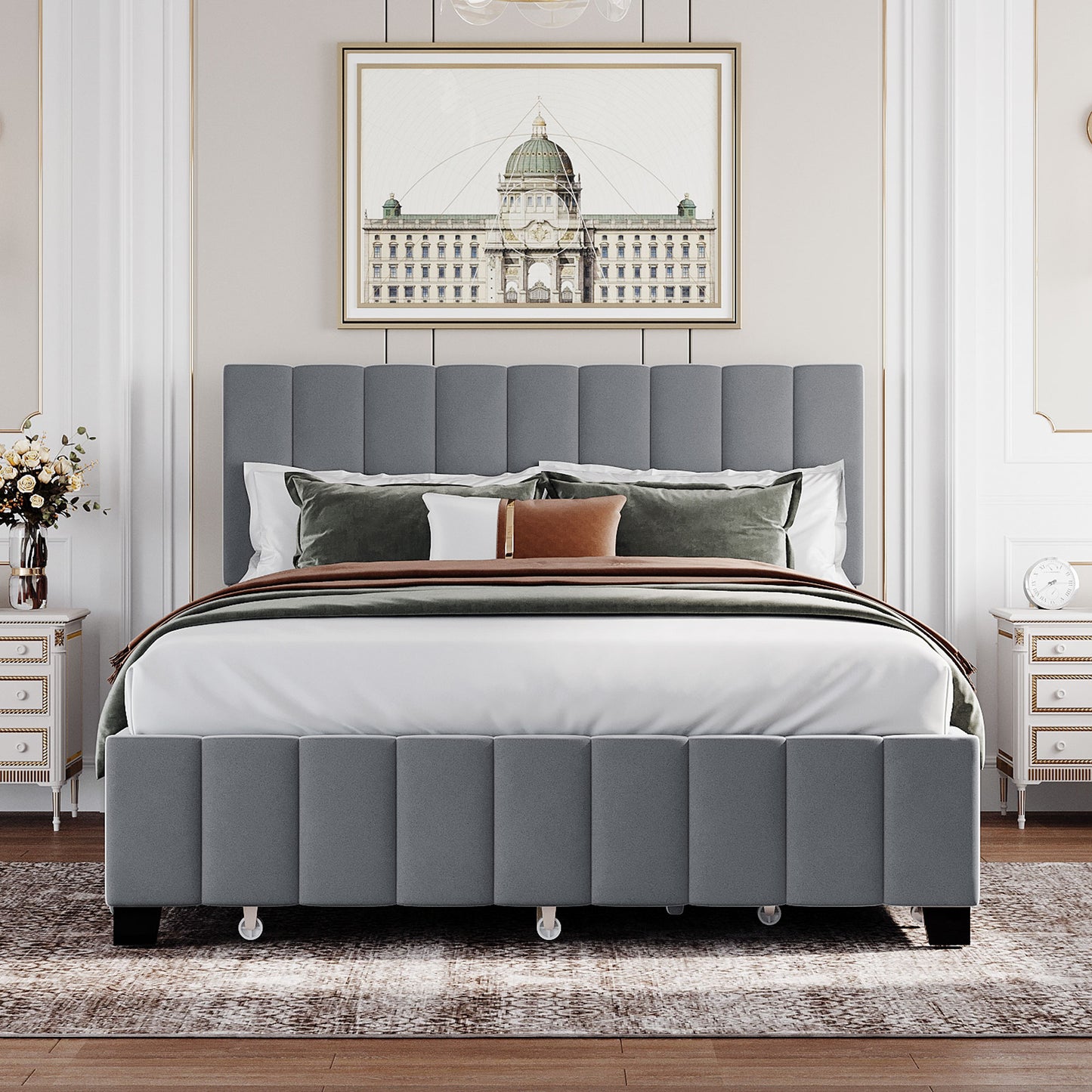 Grey Upholstered Storage Queen Bed