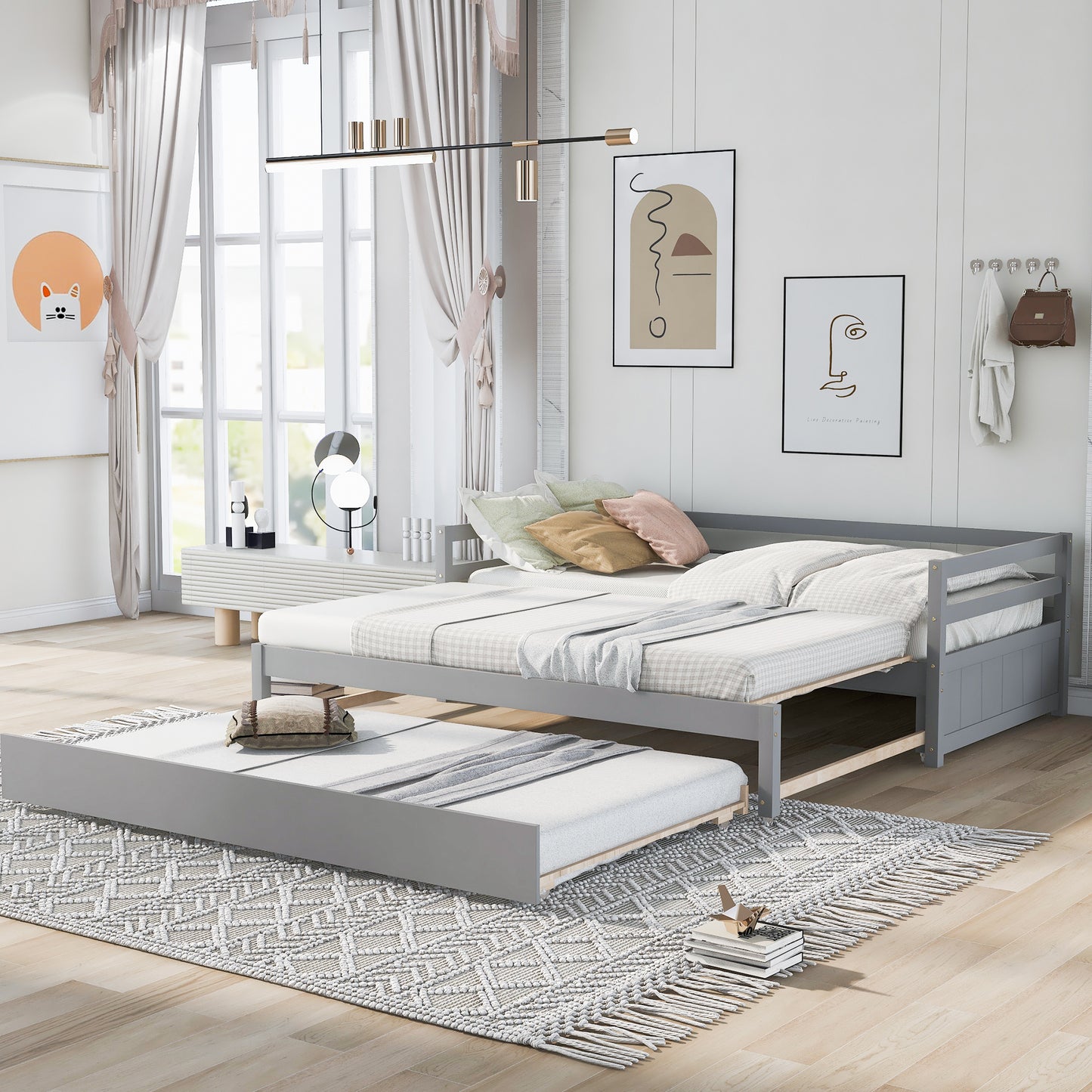 Grey Dual-Size Daybed with Trundle