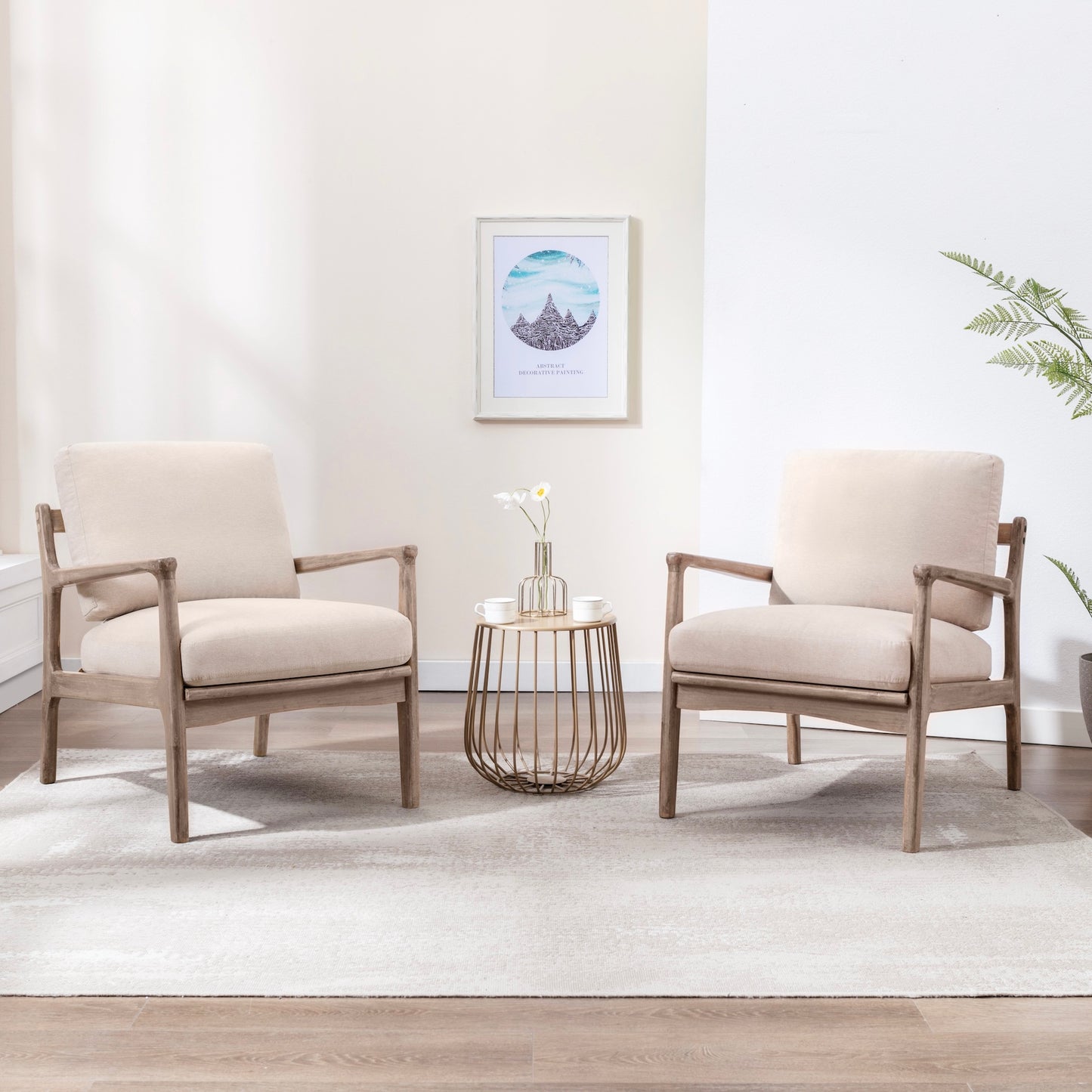 Wood Linen Accent Chair
