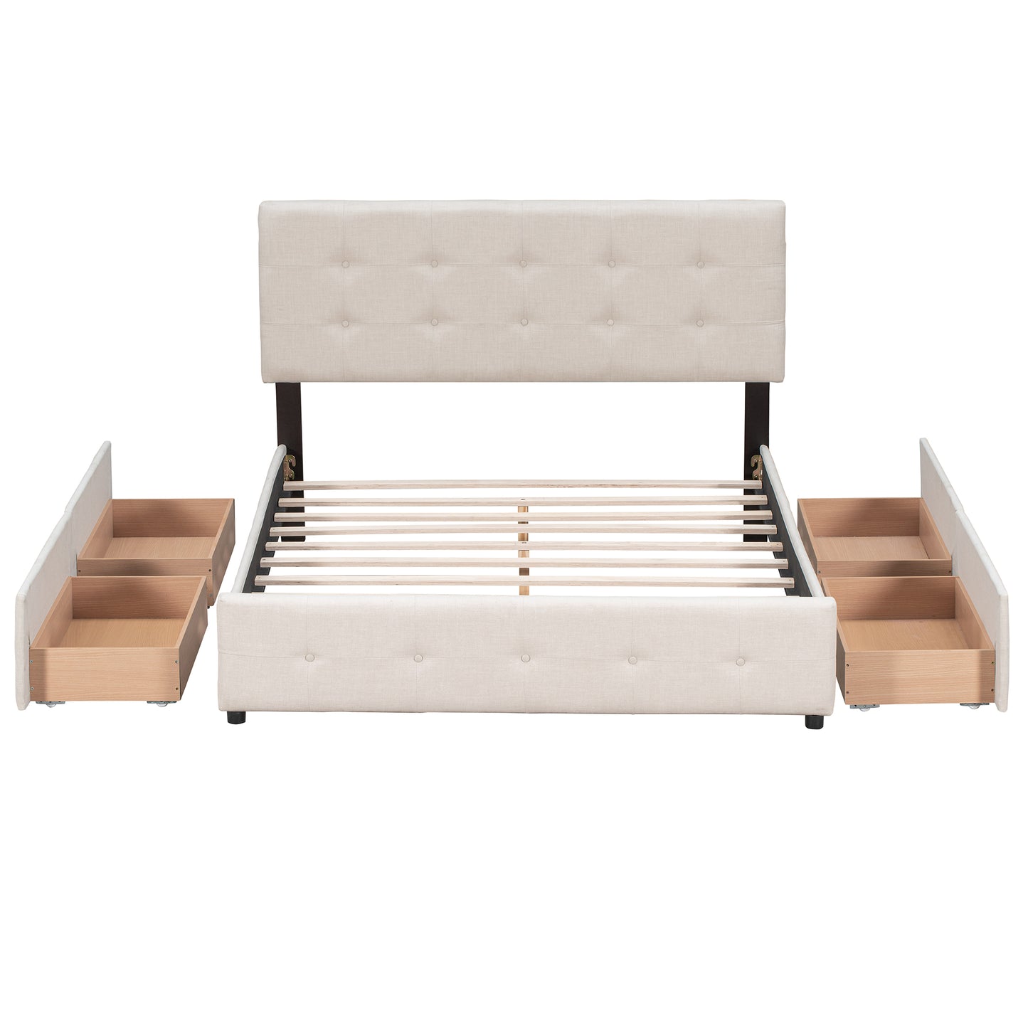 Beige Upholstered Storage Queen Bed