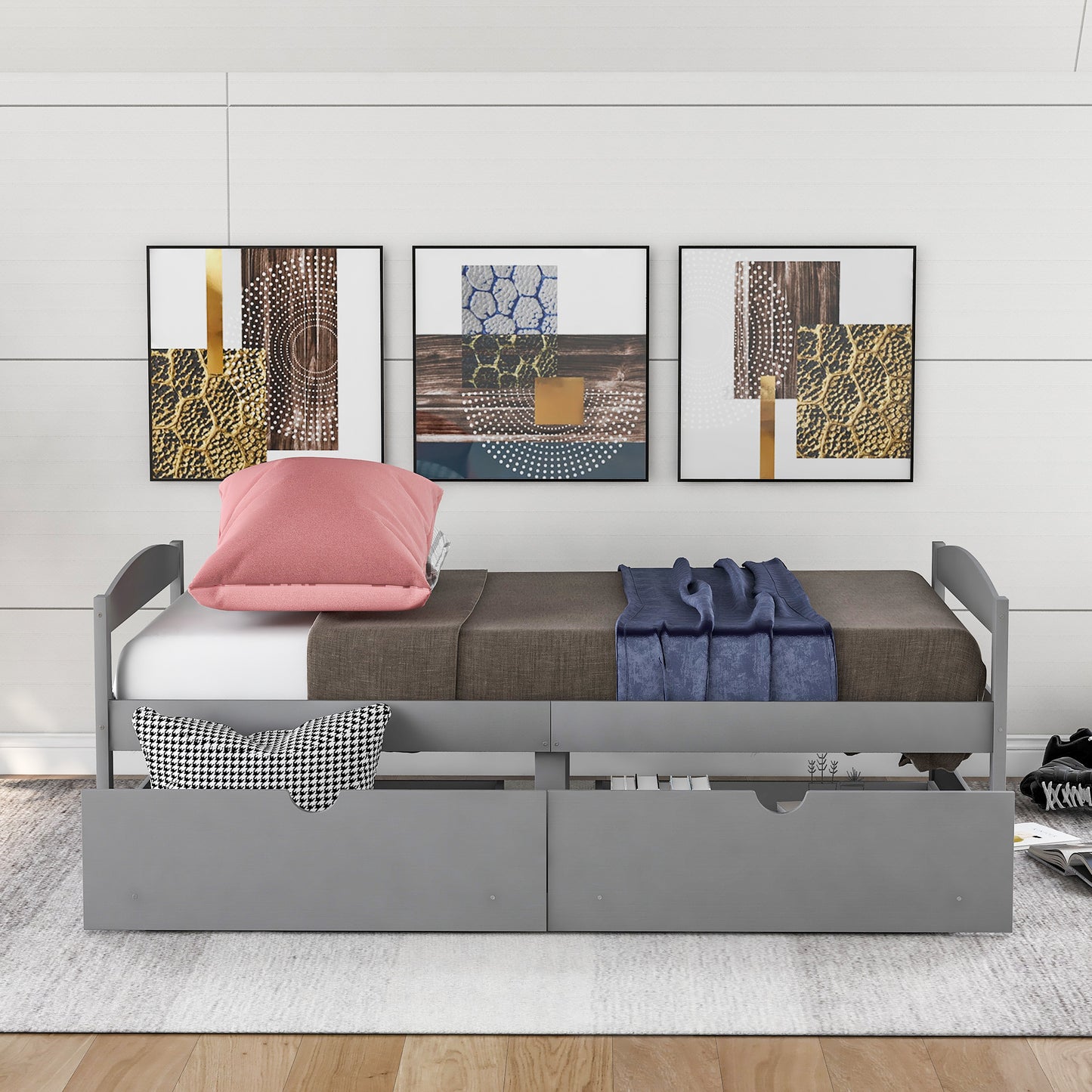 Grey Pine Storage Twin Bed