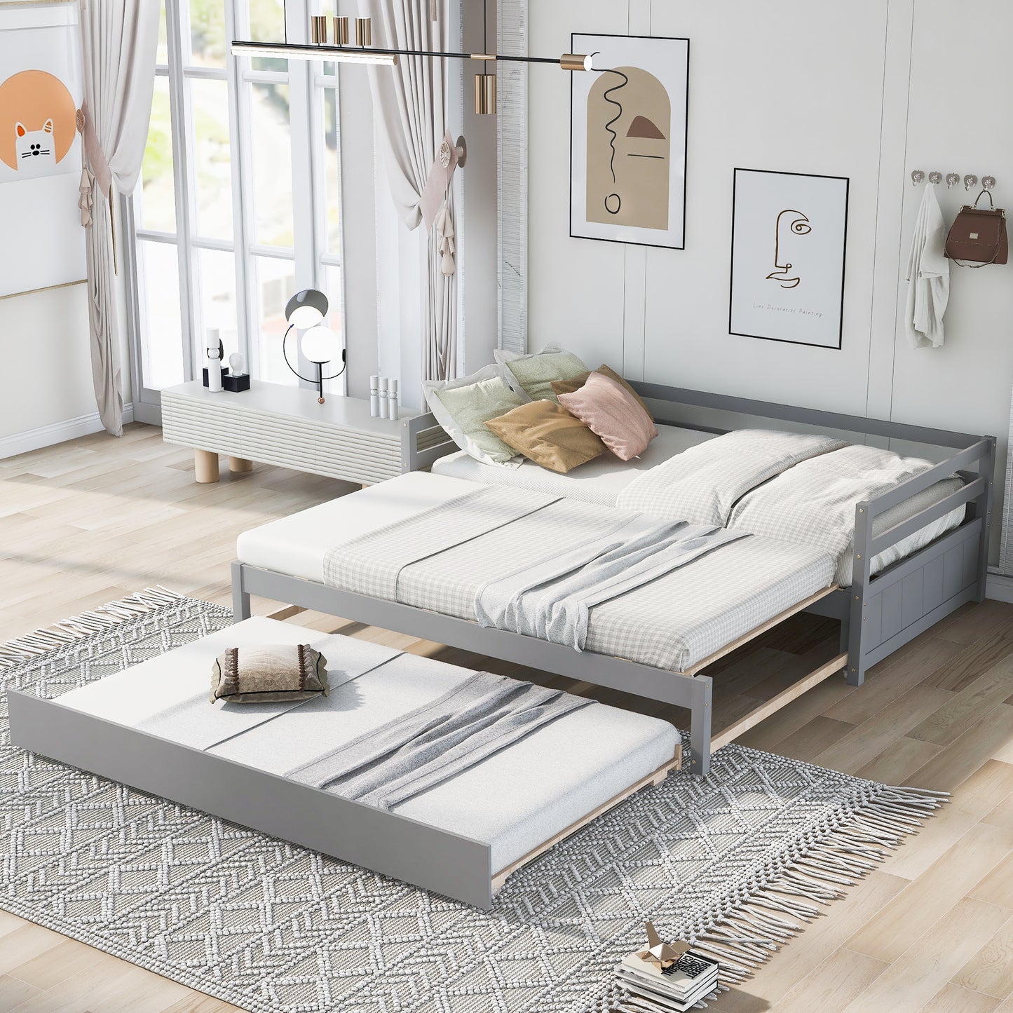 Grey Dual-Size Daybed with Trundle