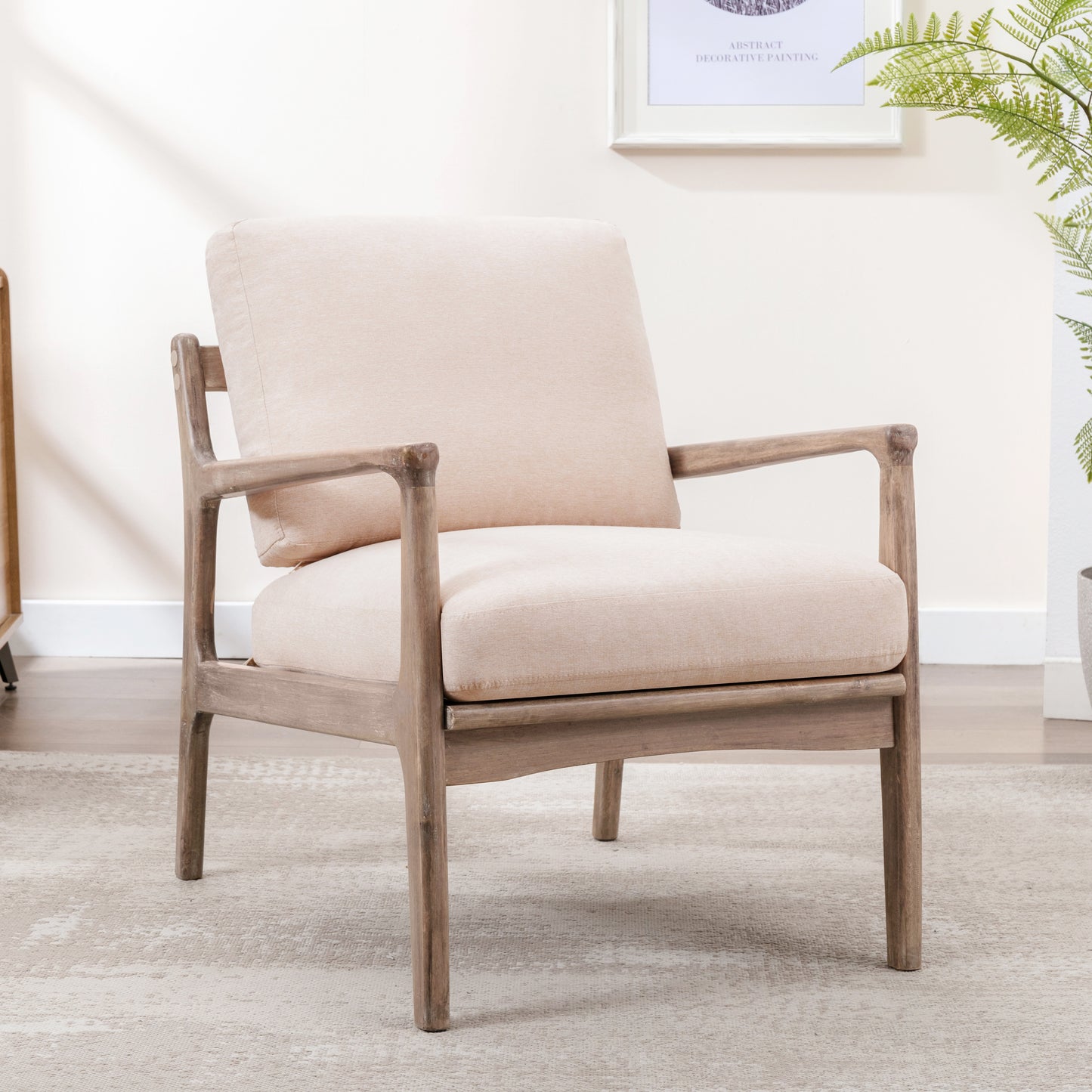 Wood Linen Accent Chair
