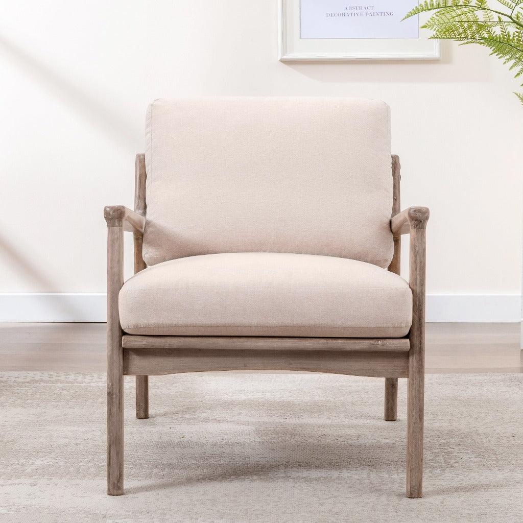 Wood Linen Accent Chair