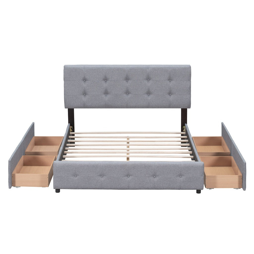 Light Grey Upholstered Storage Queen Bed