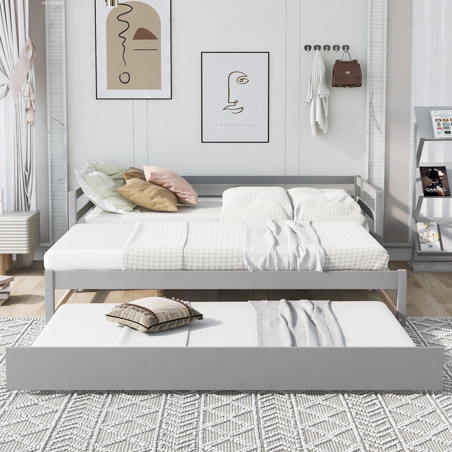 Grey Dual-Size Daybed with Trundle