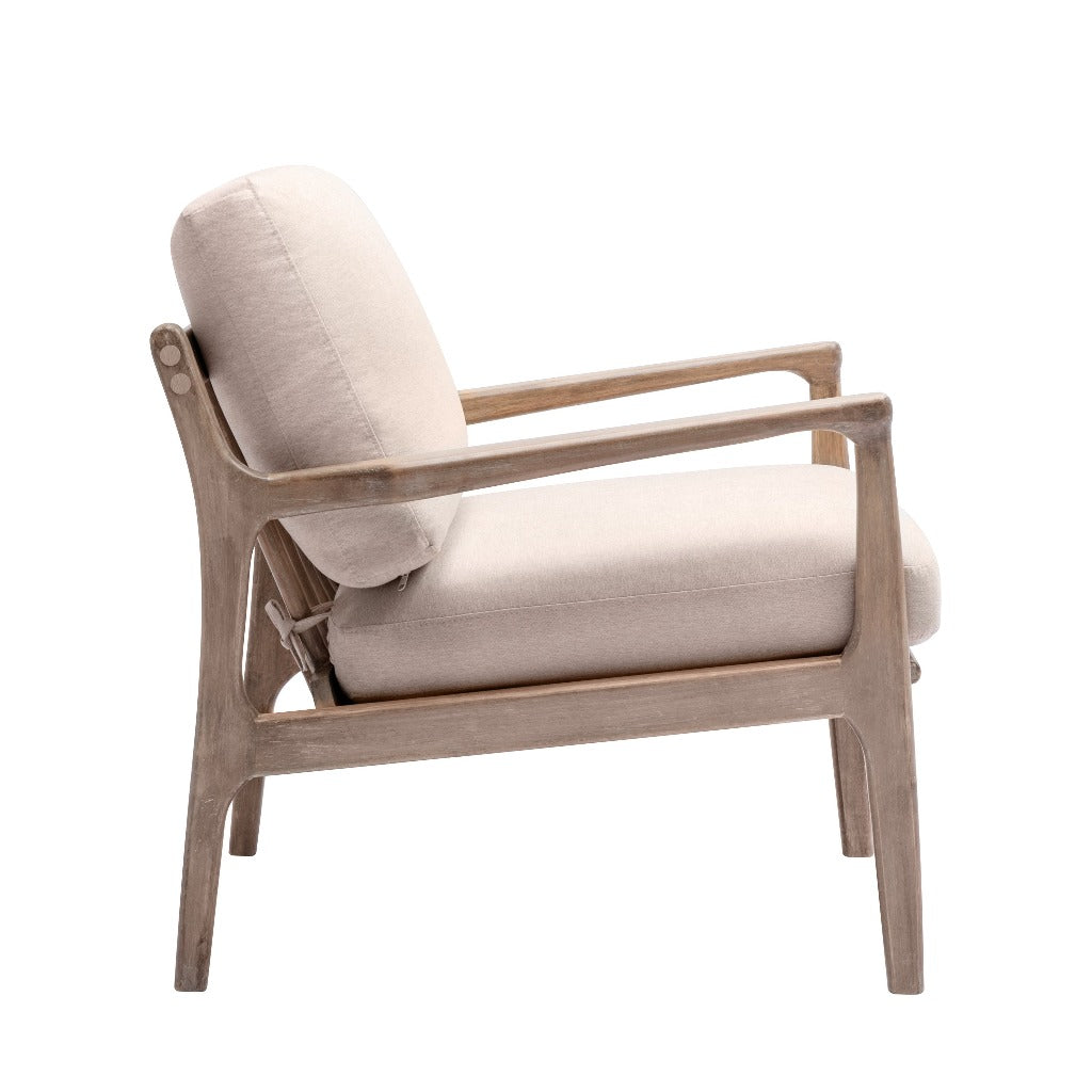 Wood Linen Accent Chair