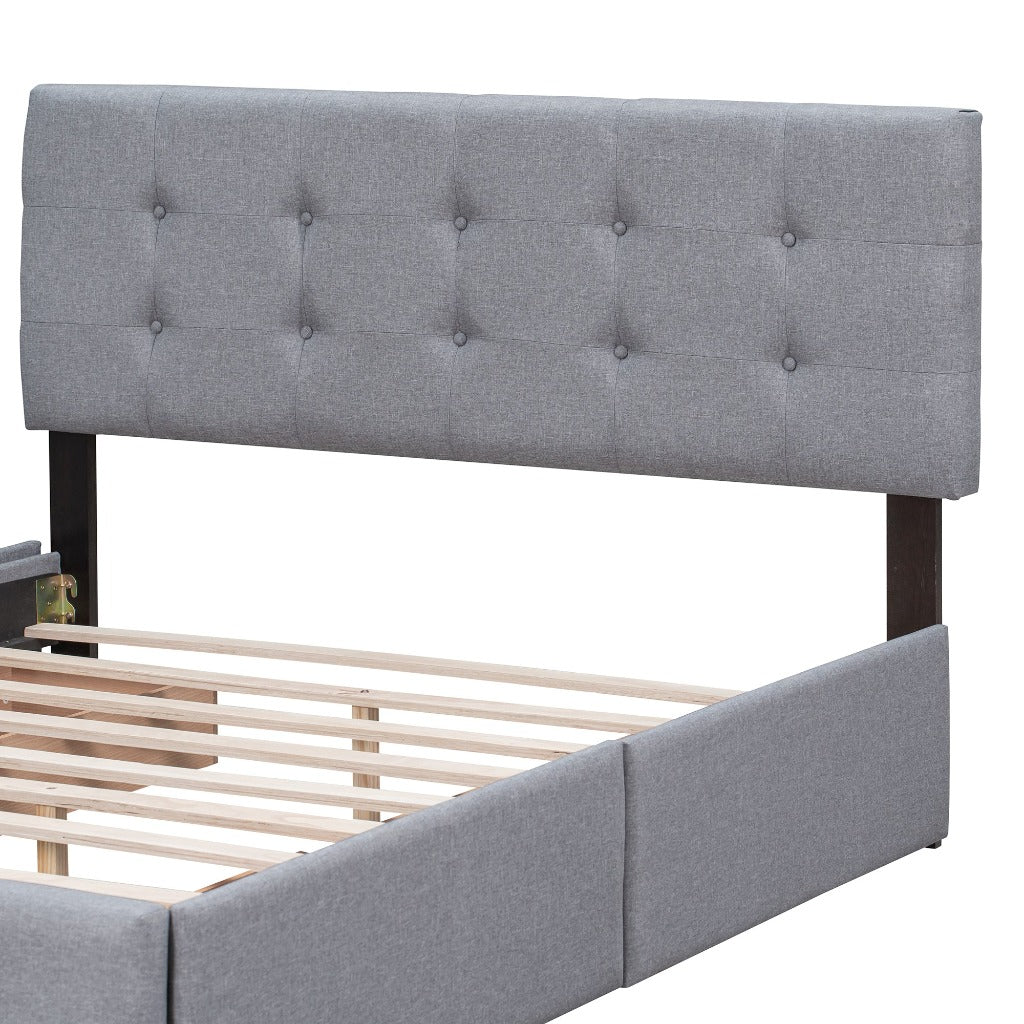 Light Grey Upholstered Storage Queen Bed