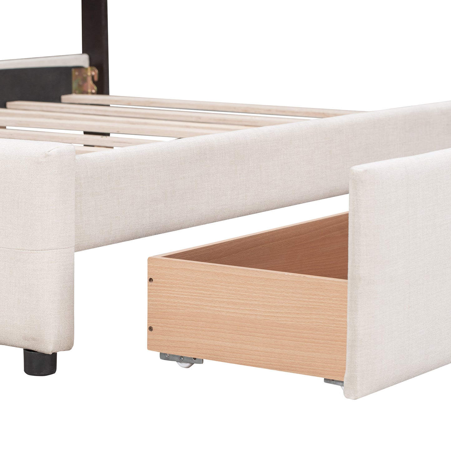 Beige Upholstered Storage Queen Bed
