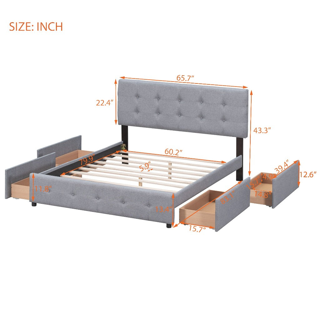 Light Grey Upholstered Storage Queen Bed