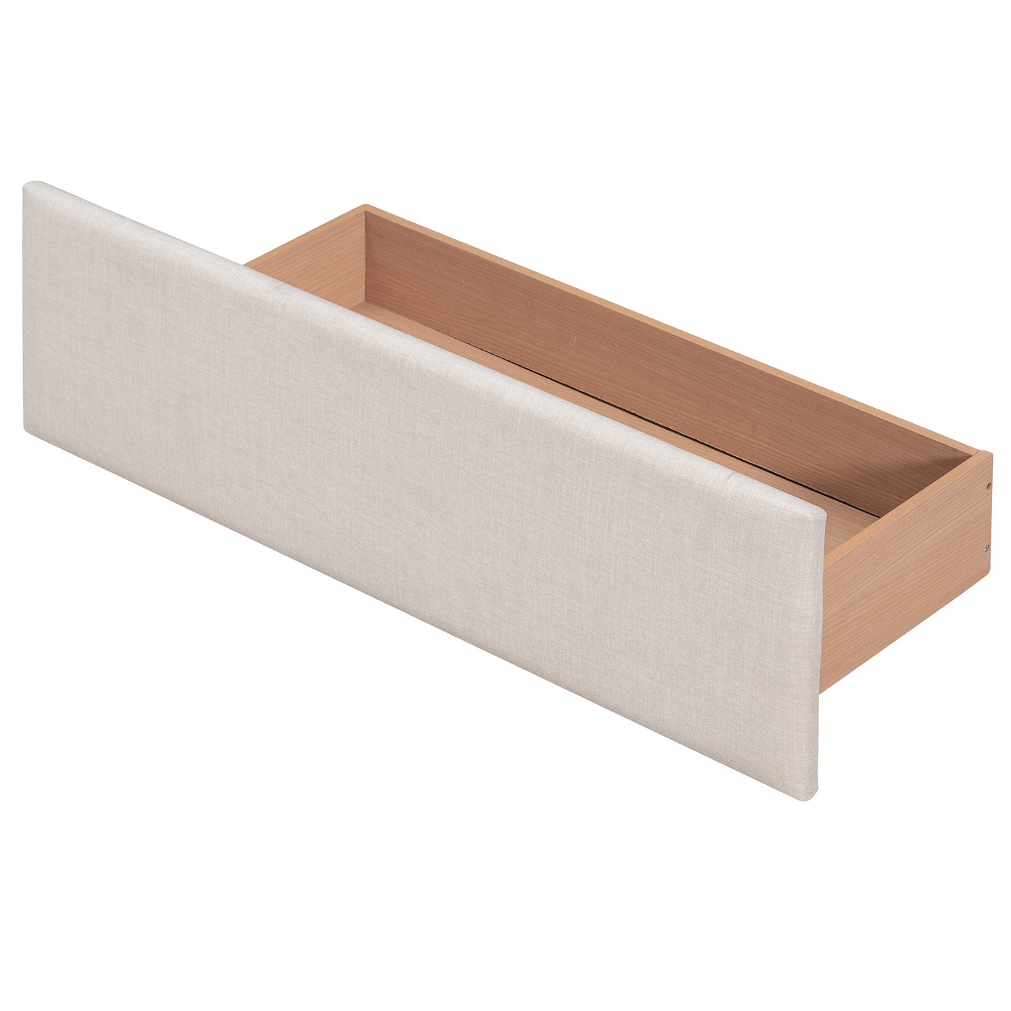 Beige Upholstered Storage Queen Bed