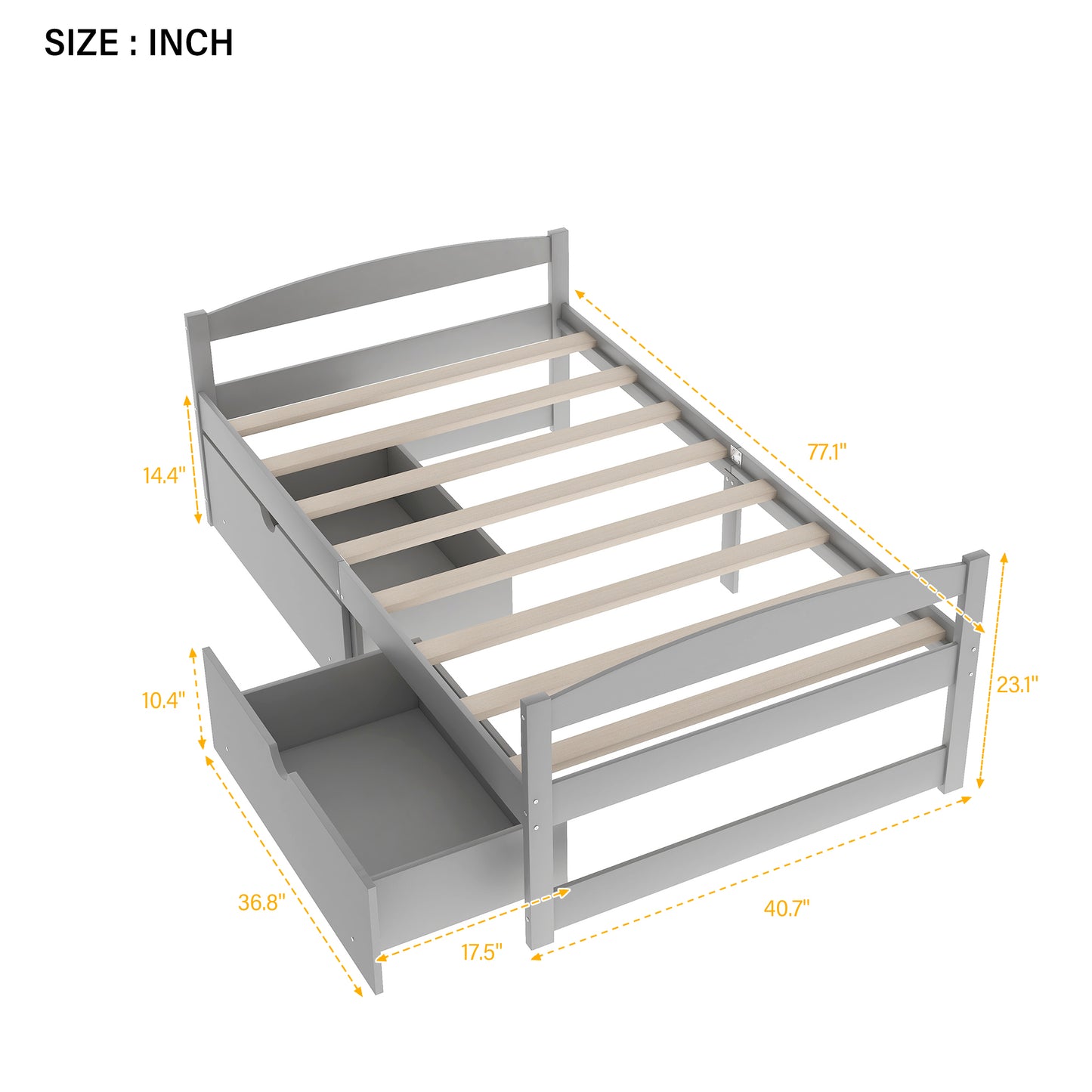 Grey Pine Storage Twin Bed
