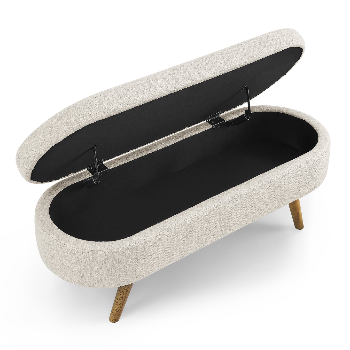 Beige Oval Storage Ottoman Bench