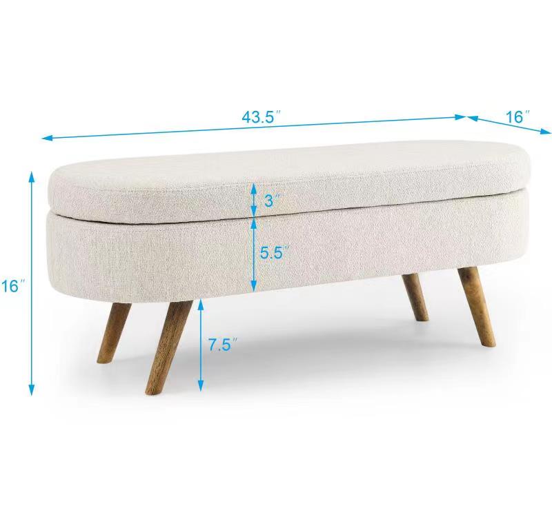 Beige Oval Storage Ottoman Bench