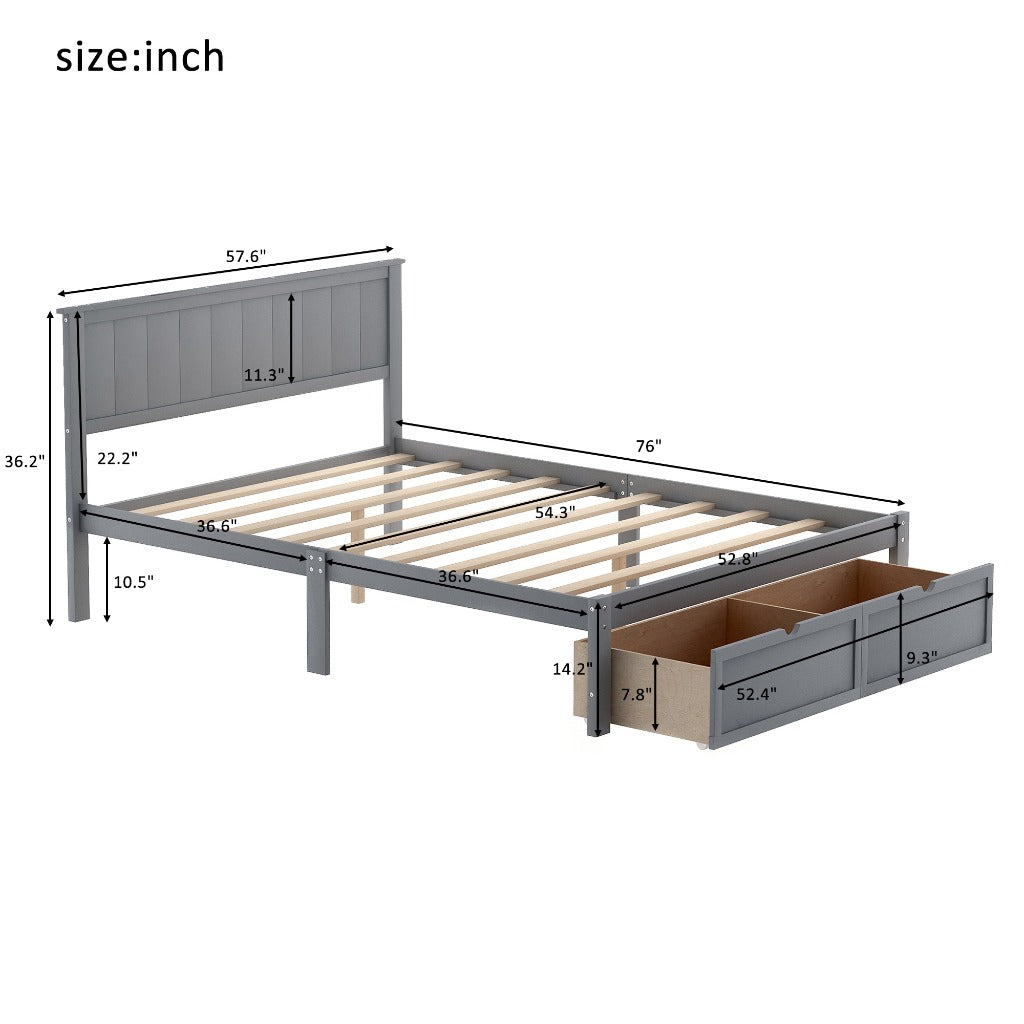 Grey Pine Storage Full Bed